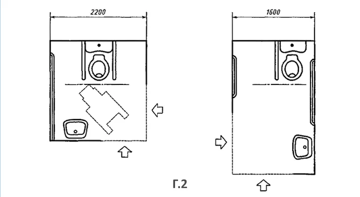 Примеры оборудования поручнями туалетных комнат или кабин ванных и душевых комнат в общественных зданиях и сооружениях.