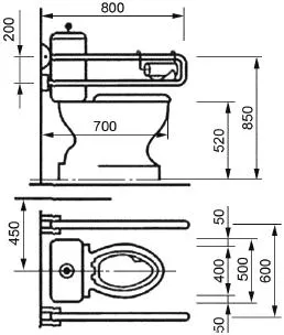 Примеры оборудования поручнями туалетных комнат или кабин ванных и душевых комнат в общественных зданиях и сооружениях