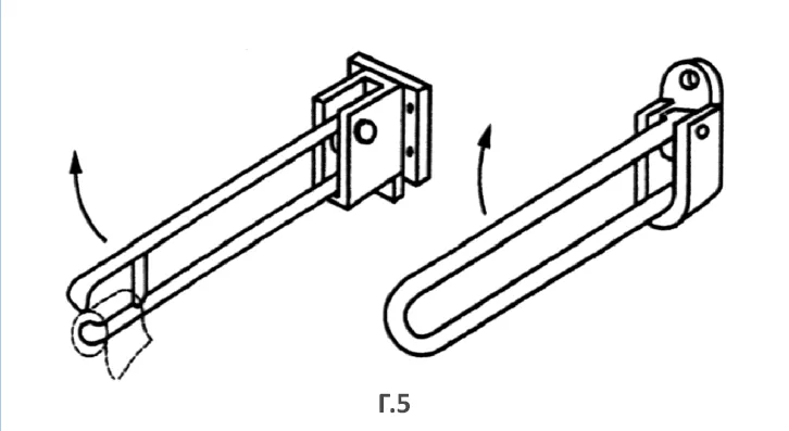 Примеры оборудования поручнями туалетных комнат или кабин ванных и душевых комнат в общественных зданиях и сооружениях.