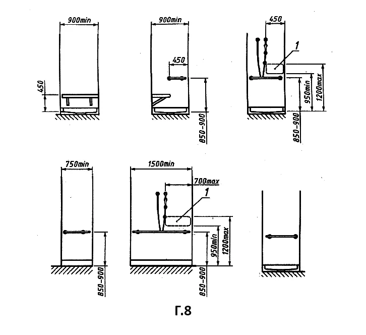 Примеры оборудования поручнями туалетных комнат или кабин ванных и душевых комнат в общественных зданиях и сооружениях.