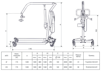Передвижной подъемник для инвалидов - размеры