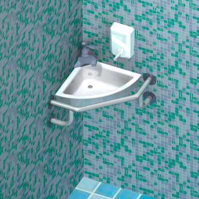 ванная комната с поручнем для раковины